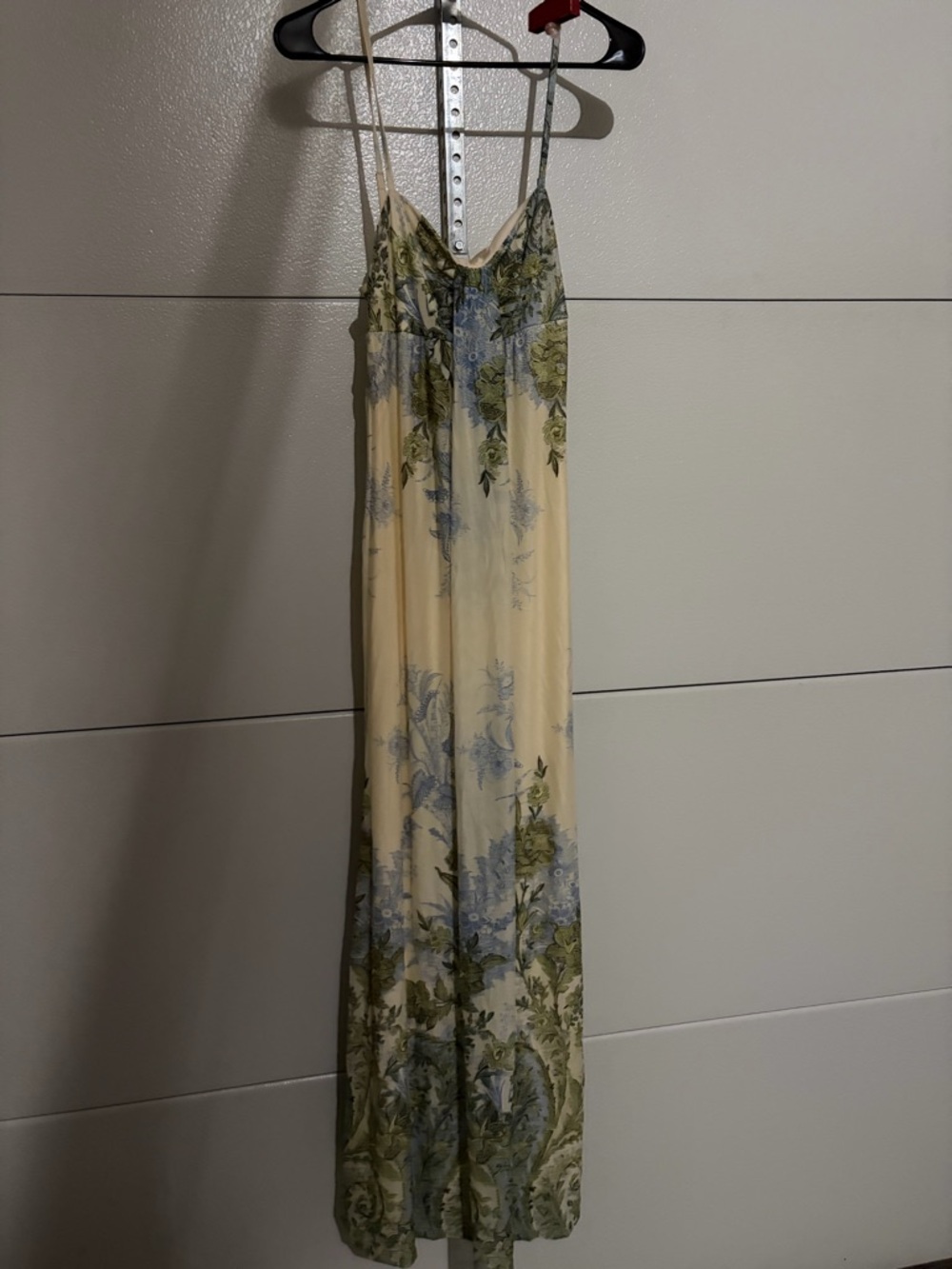 SHEIN Light Yellow Maxi Dress with Green & Blue Floral Print